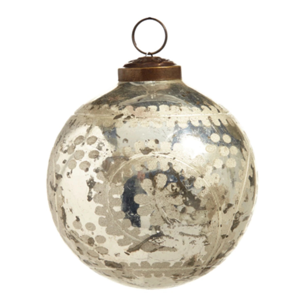 4 Inch Etched Silver Mercury Glass Ball Ornament