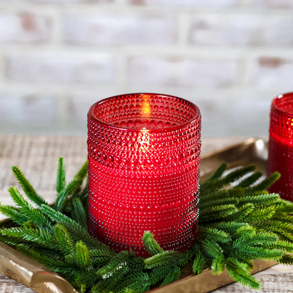 5 Inch Red LED Beaded Glass Candle
