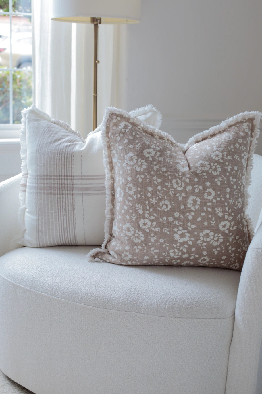Floral Fringe Pillow  Brown