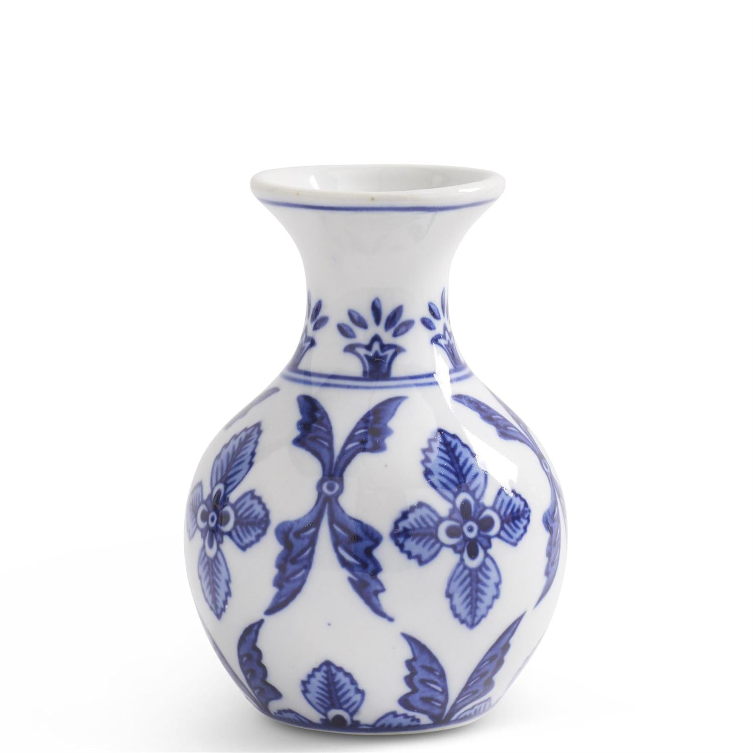 4 Inch White with Blue Floral Cross Porcelain Bud Vase