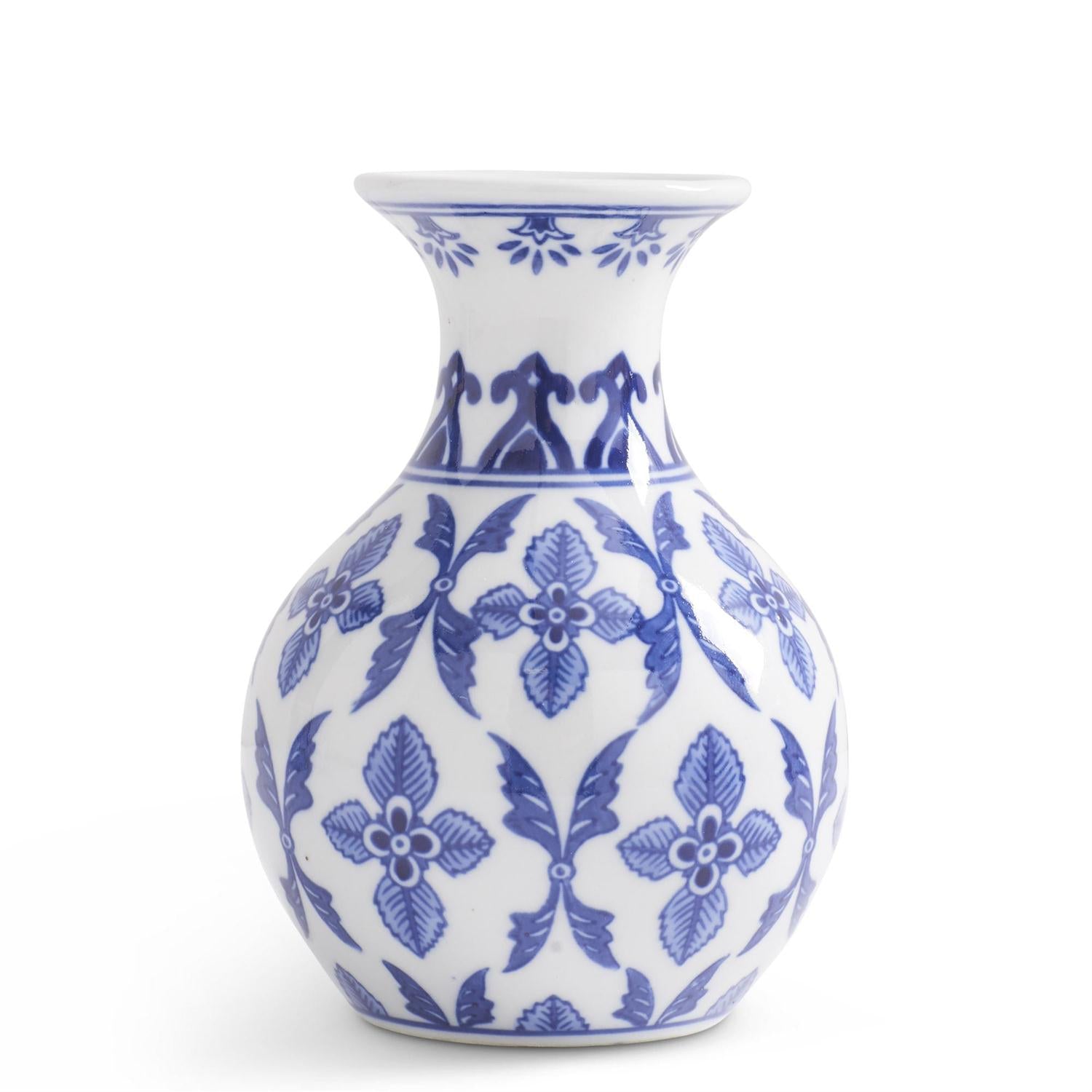 6 Inch White with Blue Floral Cross Porcelain Bud Vase