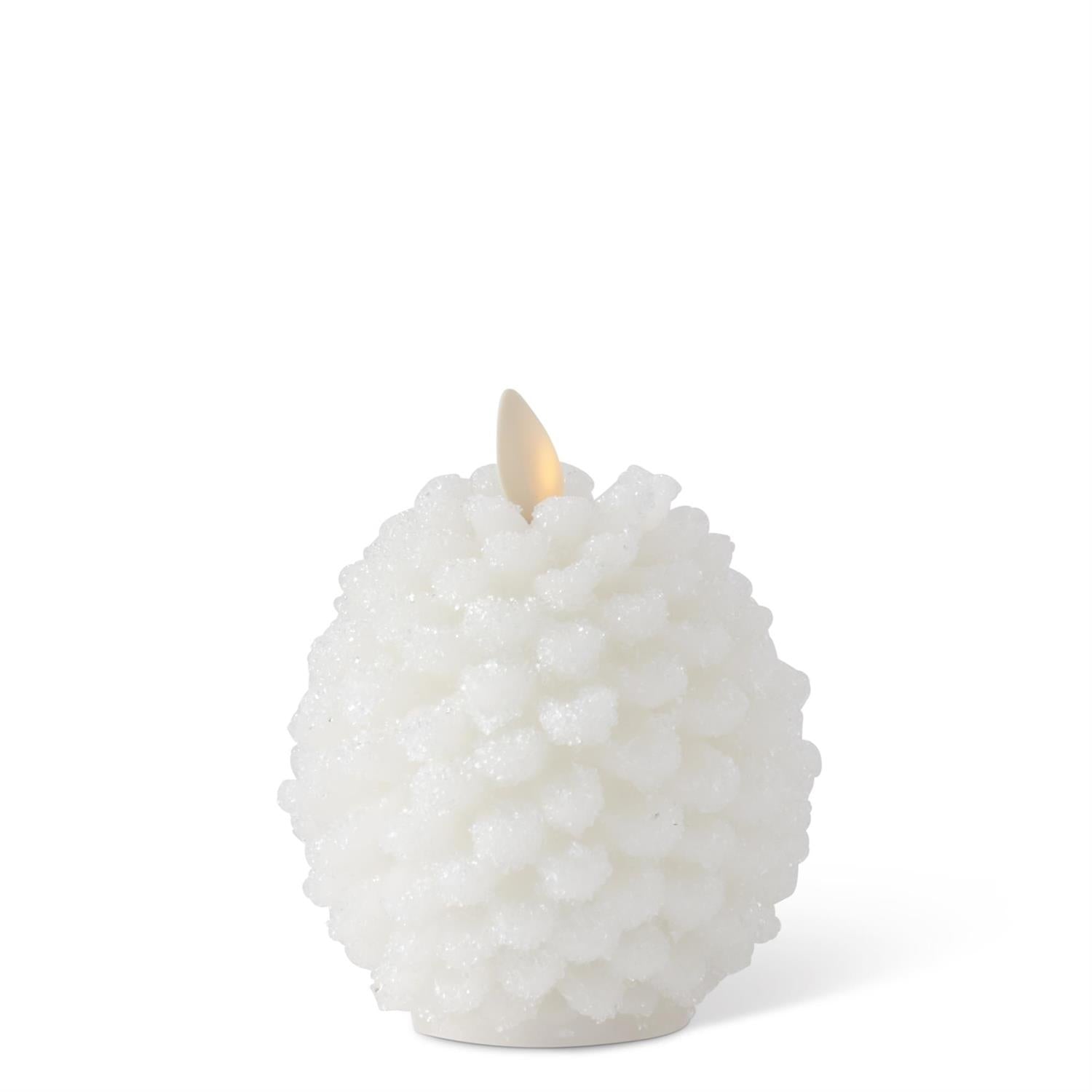 4.5 Inch White Wax Snowy Pinecone Luminara Indoor Candle