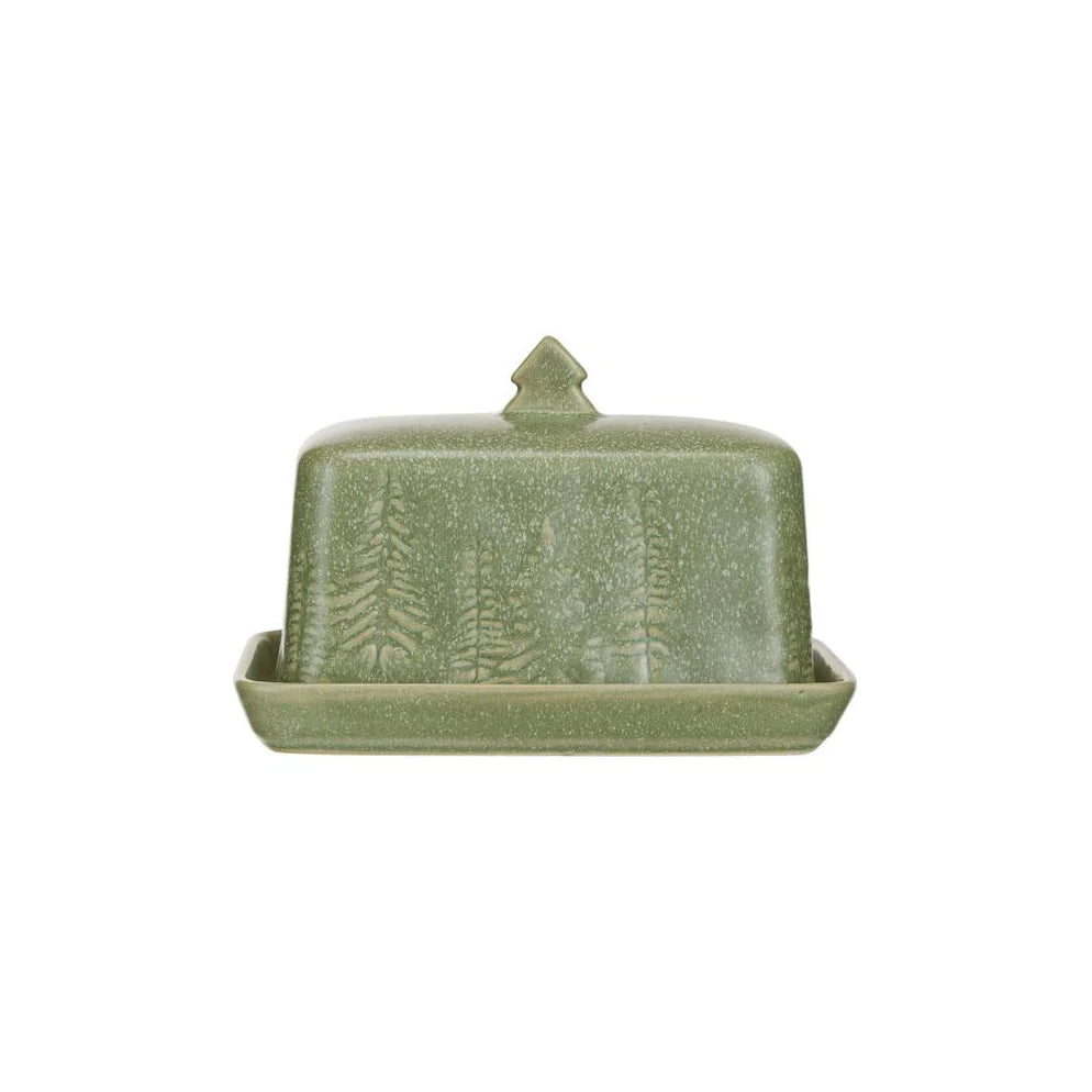 Debossed Stoneware Butter Dish with Trees