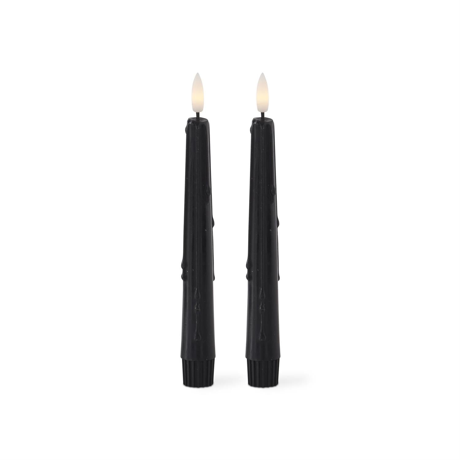 Set of 2 8 Inch Black LED Drip Taper Candles with Timer