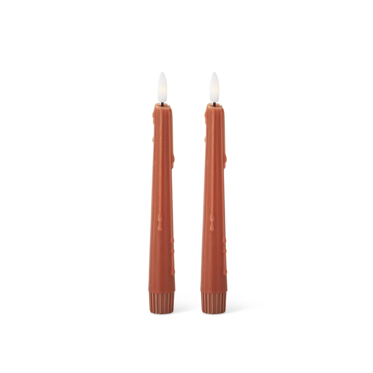 Set of 2 8 Inch Rust LED Drip Taper Candles with Timer