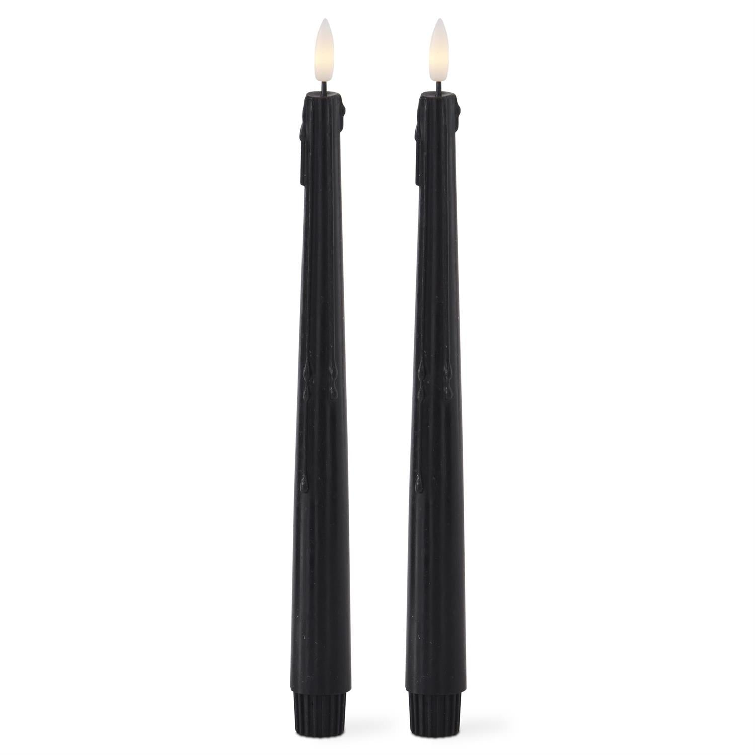 Set of 2 11.5 Inch Black LED Drip Taper Candles with Timer