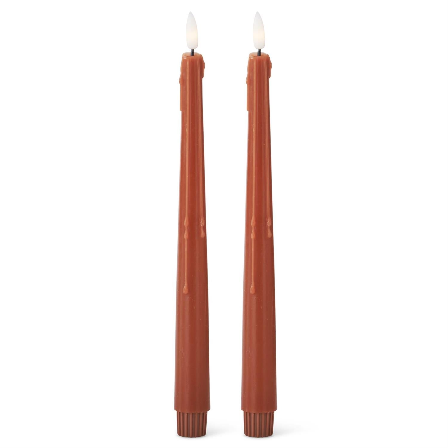 Set of 2 11.5 Inch Rust LED Drip Taper Candles with Timer
