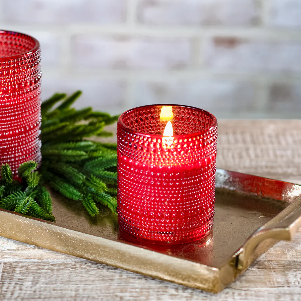 4 Inch Red LED Beaded Glass Candle