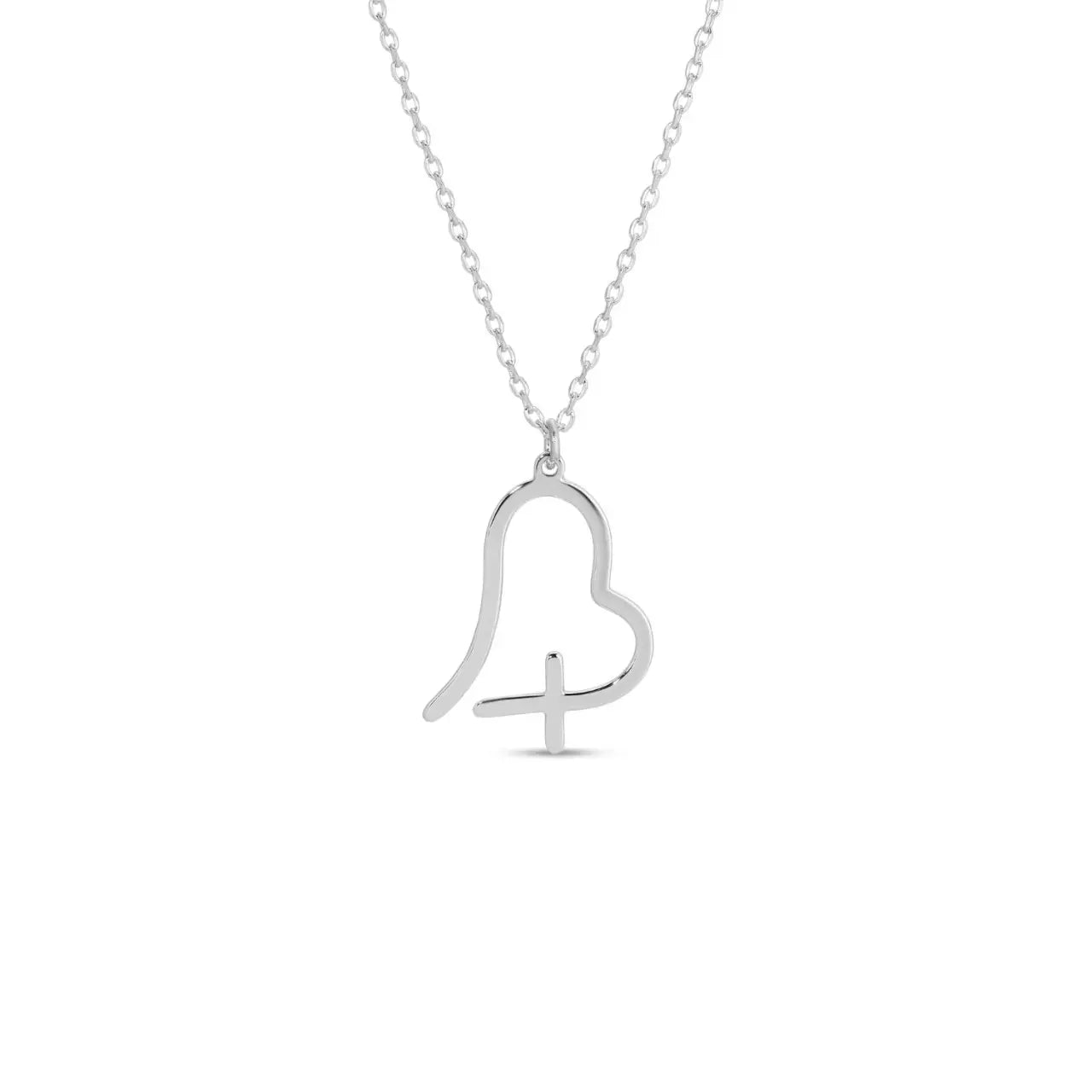 Free Form Heart with Cross Pendant Necklace-Silver
