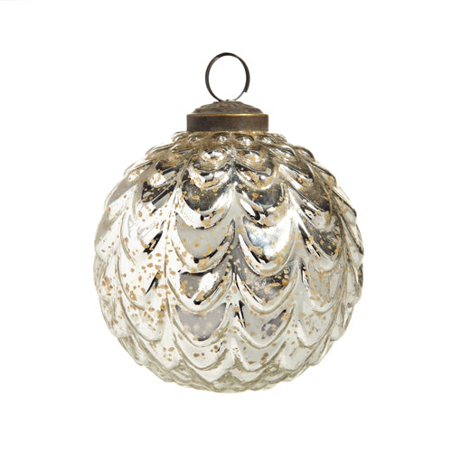 4 Inch Silver Scalloped Ball Ornament