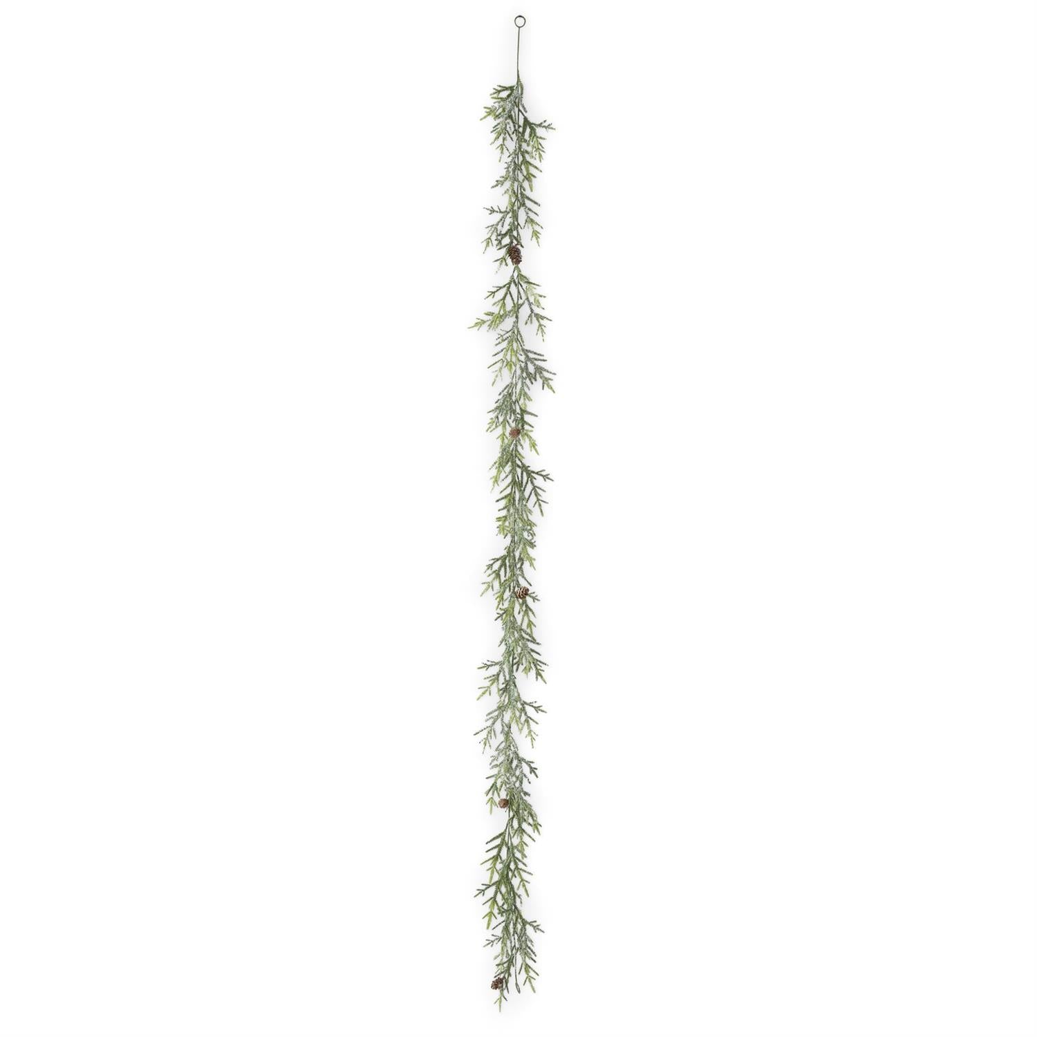 72 Inch Snowy Juniper Garland with Mini Pinecones