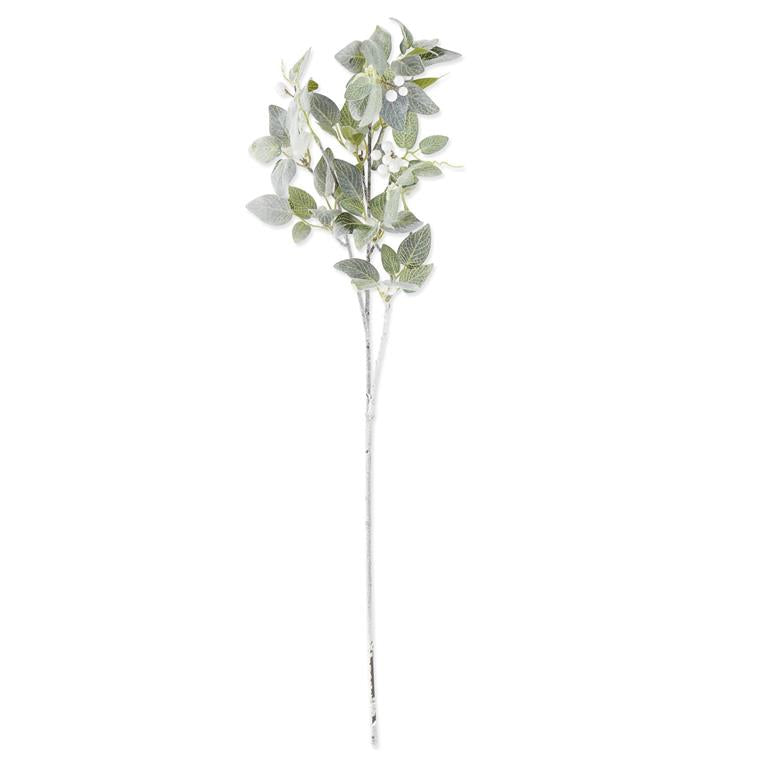 36 Inch Glittered & Flocked Fittonia Stem with White Berries
