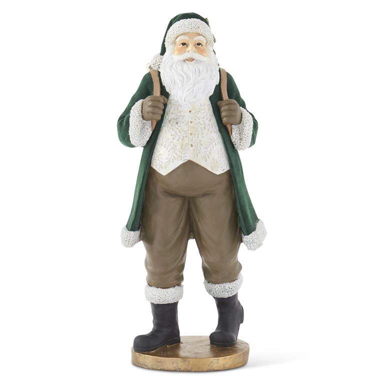 17.75 Inch Dark Green Velvet Resin Santa