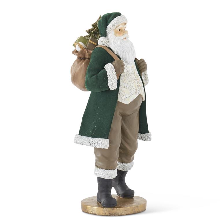 17.75 Inch Dark Green Velvet Resin Santa