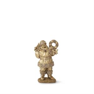 12 Inch Antique Gold Resin Santa Holding Wreath