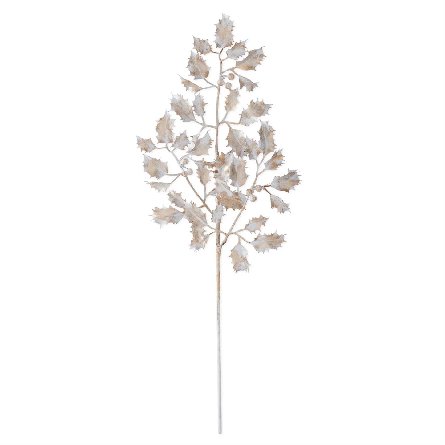 25 Inch White & Gold Holly Stem