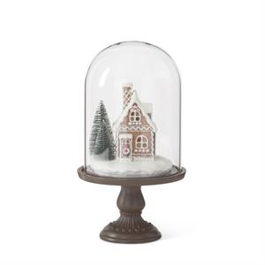 12 Inch LED Gingerbread House Cloche with Timer