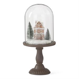 14.5 Inch LED Gingerbread House Cloche with Timer