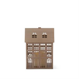 8.5 Inch Antique Gold Metal House with Cutout Windows