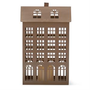 14.75 Inch Antique Gold Metal House with Cutout Windows