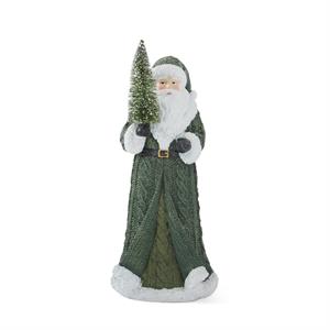 9 Inch Santa with Green Coat & Bottle Brush Tree