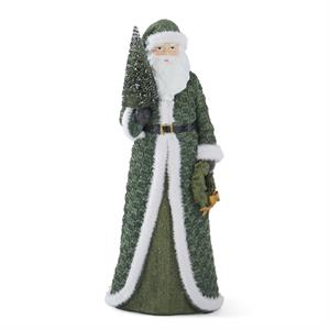 10.25 Inch Santa with Green Coat & Bottle Brush Tree
