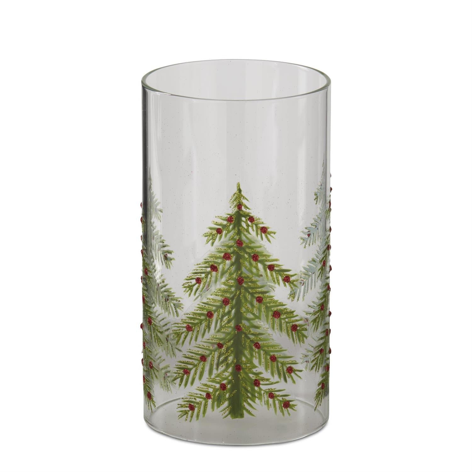 Jeweled Christmas Tree Glass Cylinder Candle Slip Cover