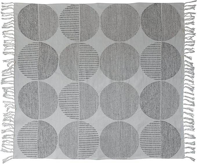 Woven Cotton Jacquard Throw with Circles & Fringe
