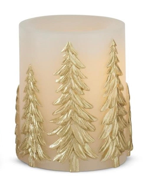 4 Inch LED Candle with Gold Embossed Trees