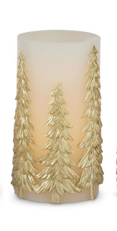 6 Inch LED Candle with Gold Embossed Trees