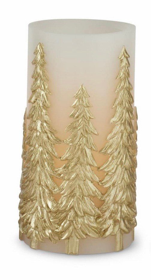 7 Inch LED Candle with Gold Embossed Trees