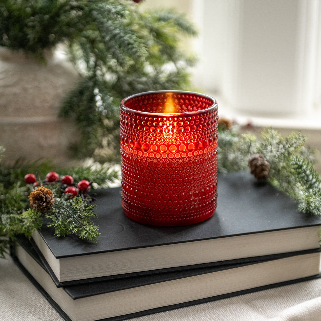 4 Inch Red Dotted Glass 3D Flame Candle