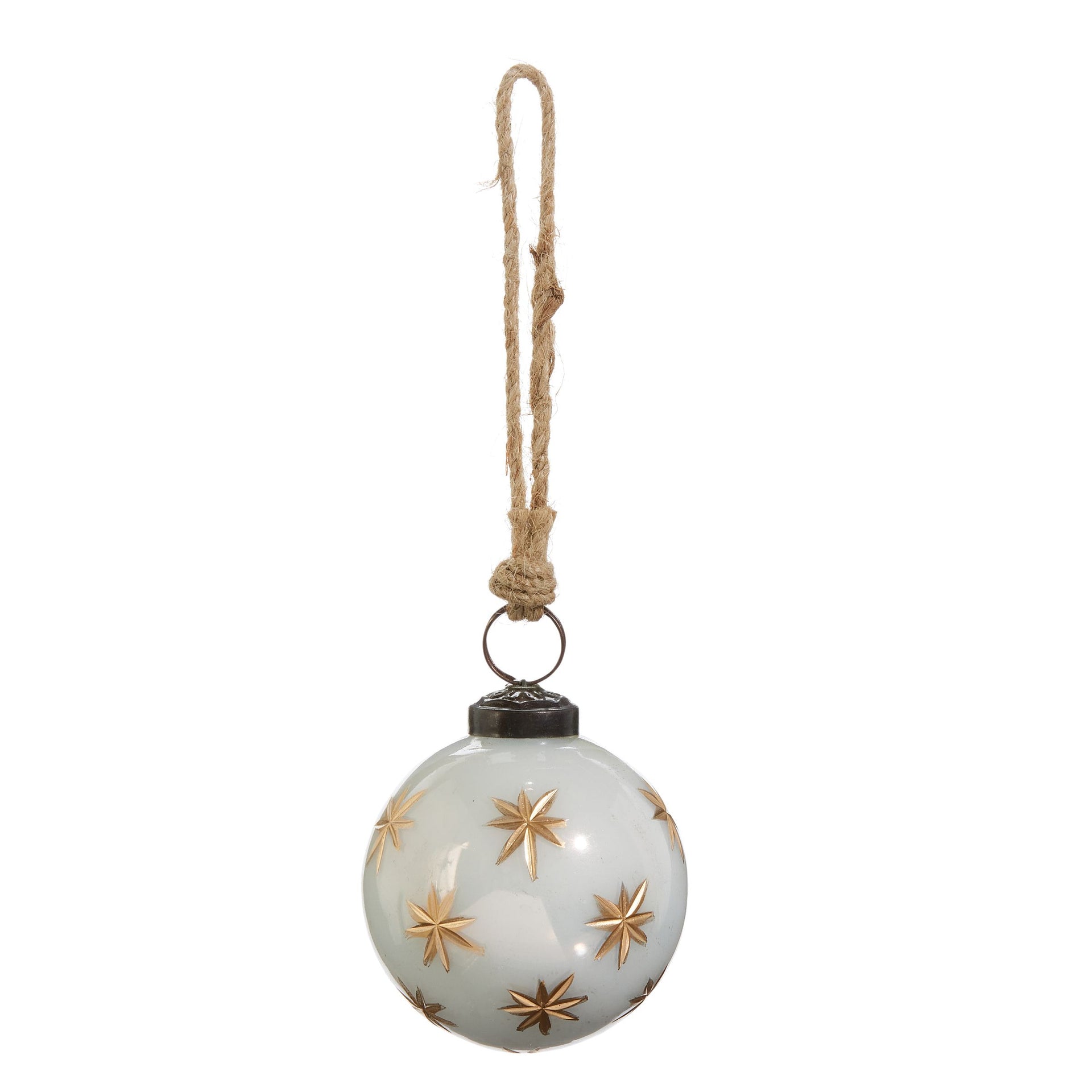 3" Ivory with Gold Star Etched Ball Ornament