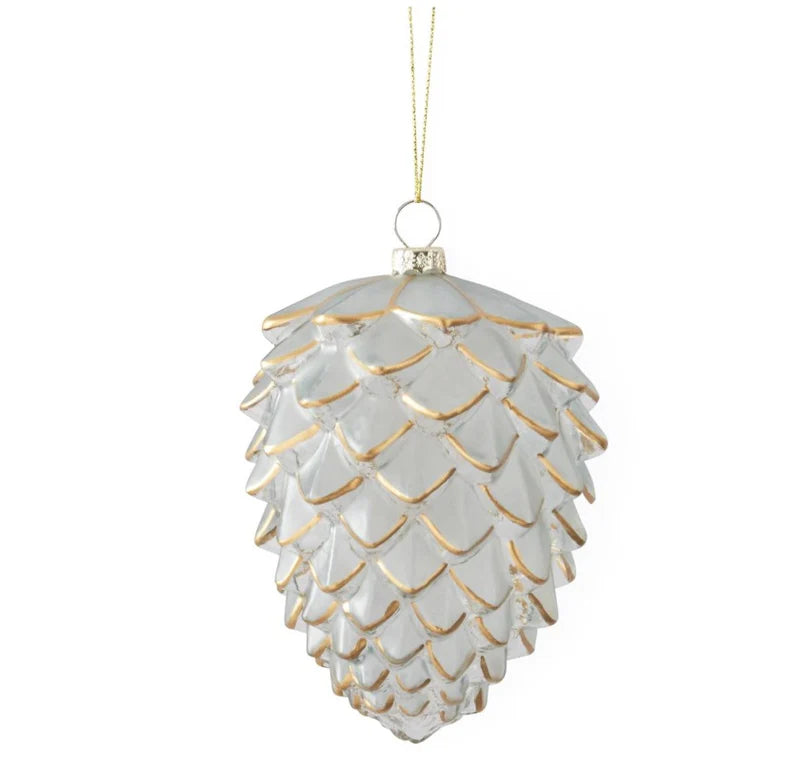 5.25 Inch Gold Gilded Frosted Glass Pinecone Ornament