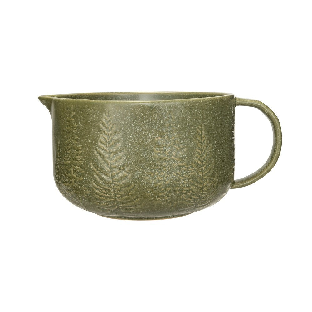 4 Quart Debossed Stoneware Batter Bowl with Handle & Tree