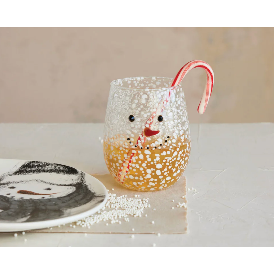12 oz. Stemless Confetti Wine Glass with Snowman Face