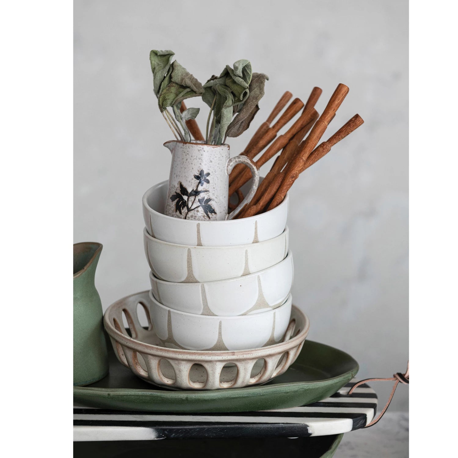 Debossed Stoneware Creamer with Flowers