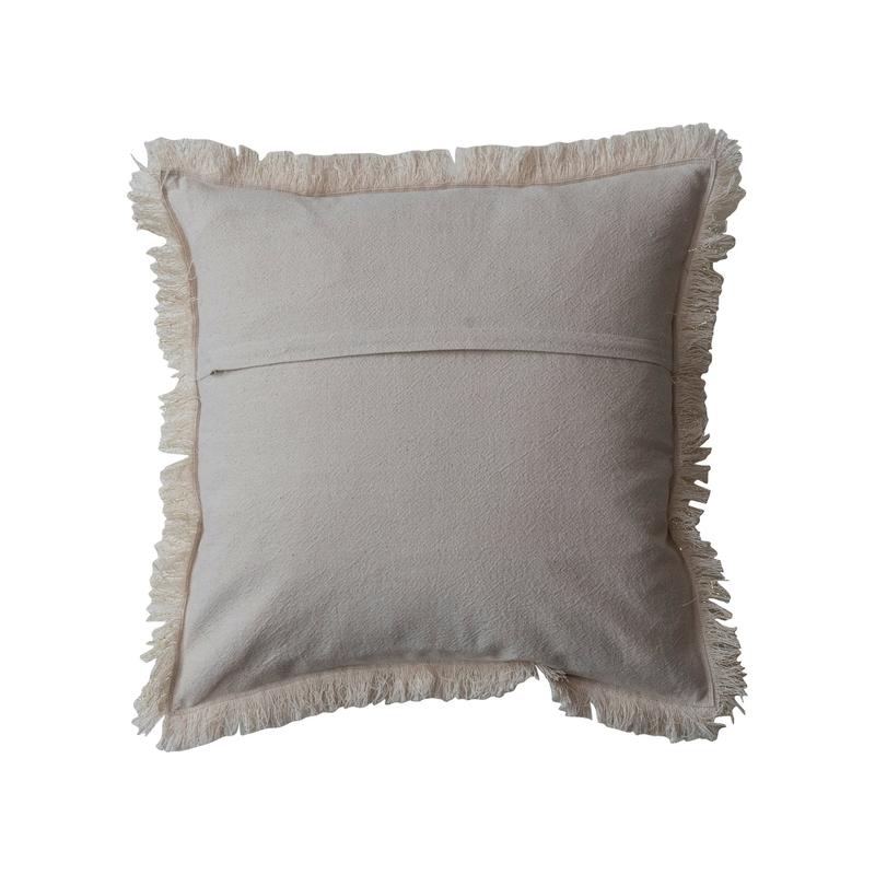 Square Woven Cotton Slub Pillow with Metallic Gold Thread & Fringe