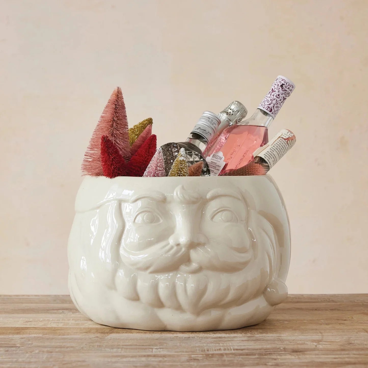 Stoneware Santa Head Shaped Bottle Cooler/Container