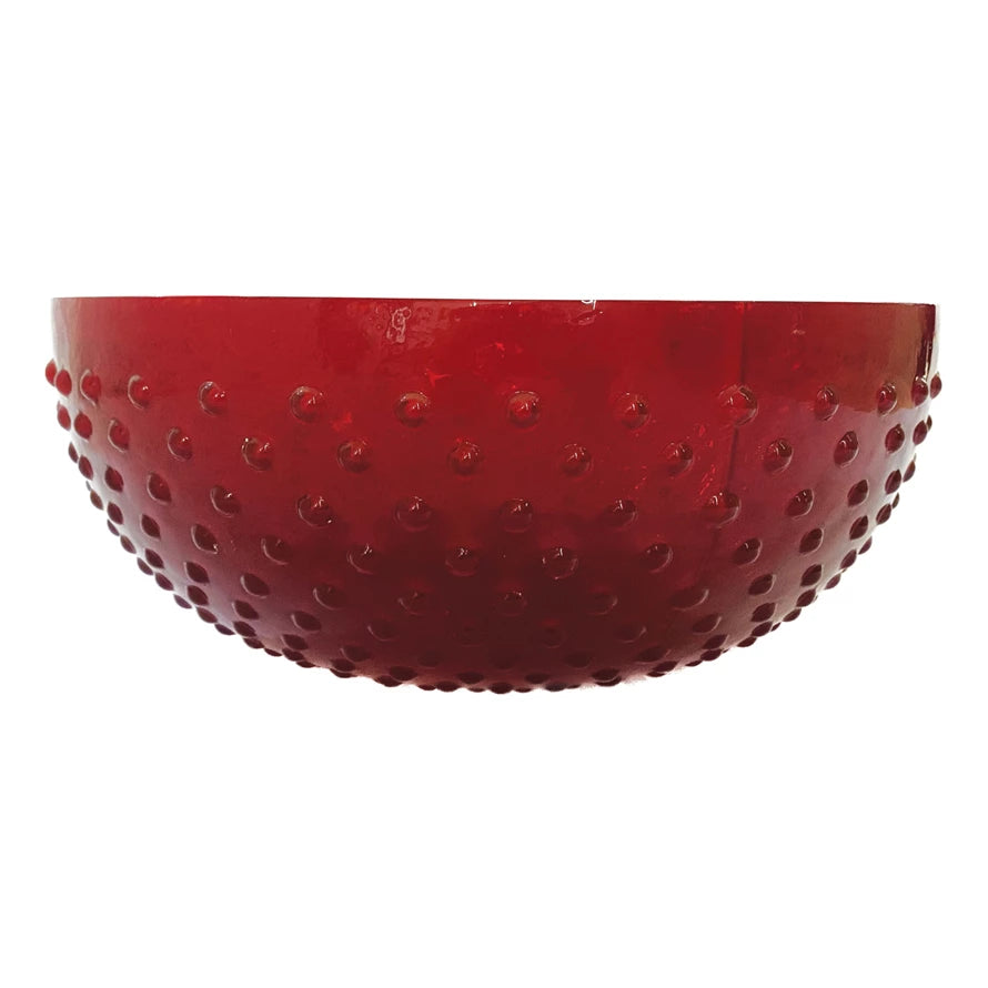 4-1/2 Red Quart Glass Hobnail Serving Bowl
