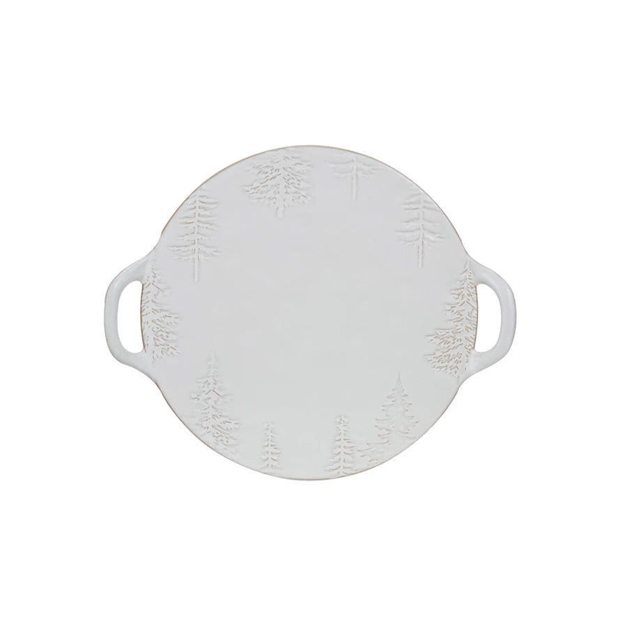 Debossed Stoneware Tray/Platter with Trees & Handles