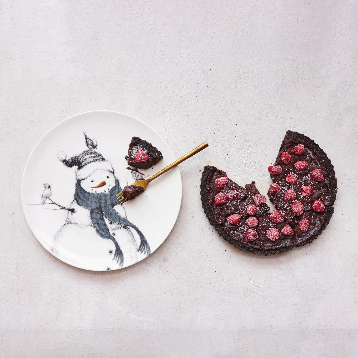 Stoneware Serving Platter with Snowman & Birds
