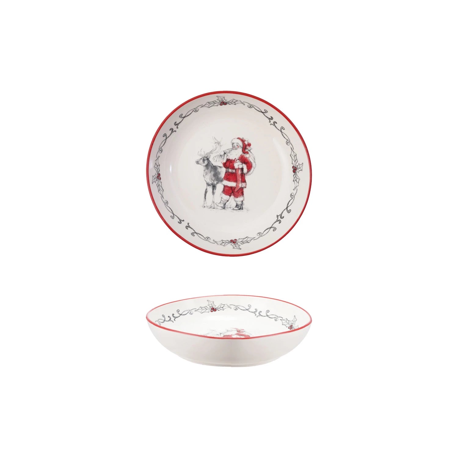 Stoneware Bowl with Santa & Reindeer