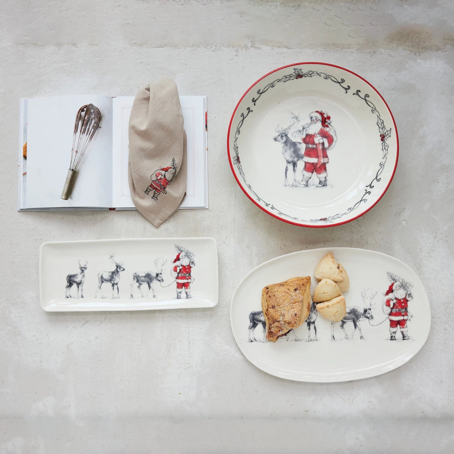 Stoneware Bowl with Santa & Reindeer