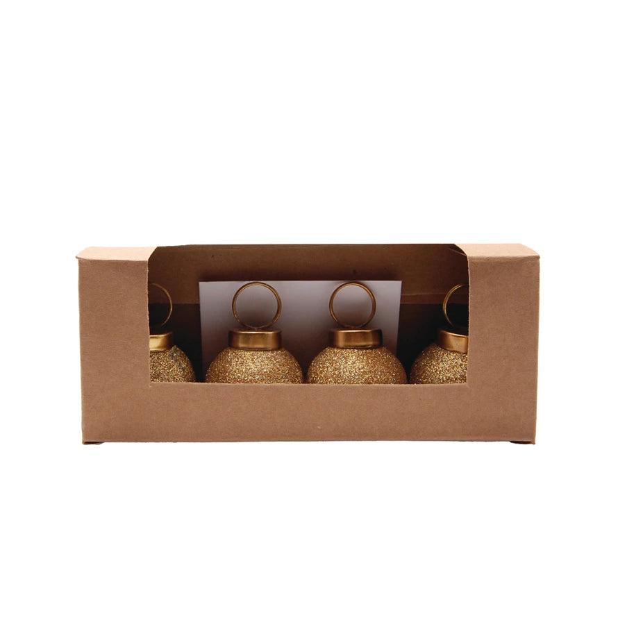 Glass Ball Ornament Card/Photo Holders with 12 Cards Boxed Set of 4