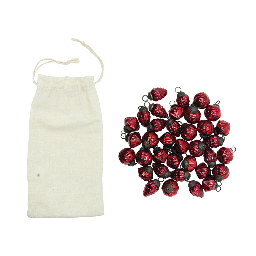 Embossed Red Mercury Glass Ornaments in Bag