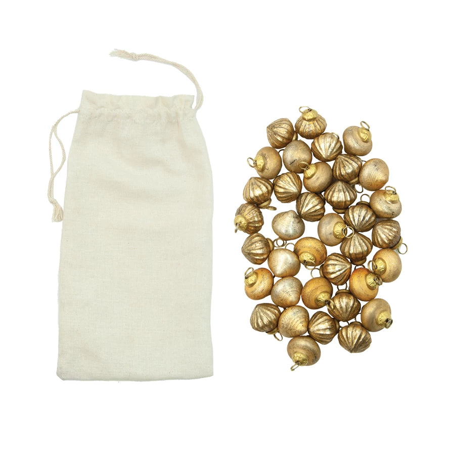 Embossed Gold Mercury Glass Ornaments in Bag