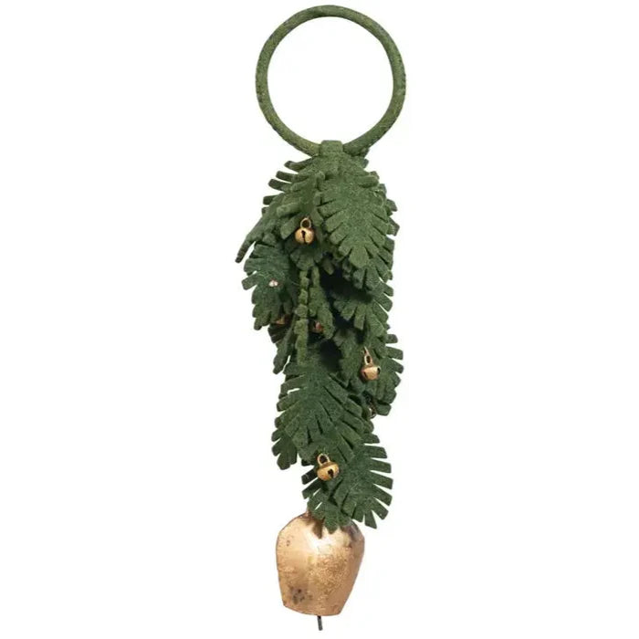 Handmade Wool Felt Leaves Door Hanger with Metal Bells