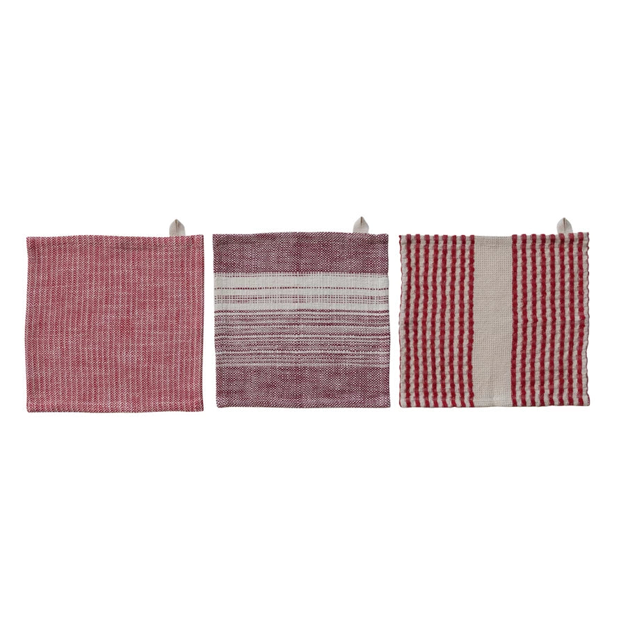 Cotton Waffle Dish Cloths with Stripes Set