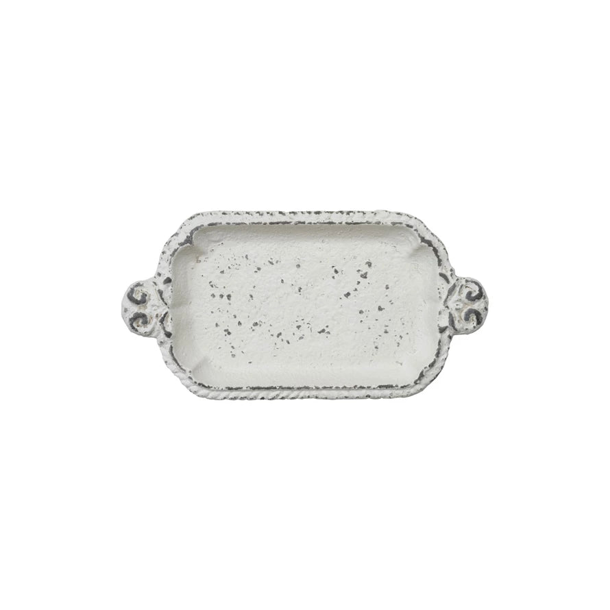Distressed White Painted Cast Iron Tray